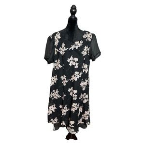 Vintage 80s De Frantoria Floral Sheer Sleeve Midi Dress Slip Sz 16